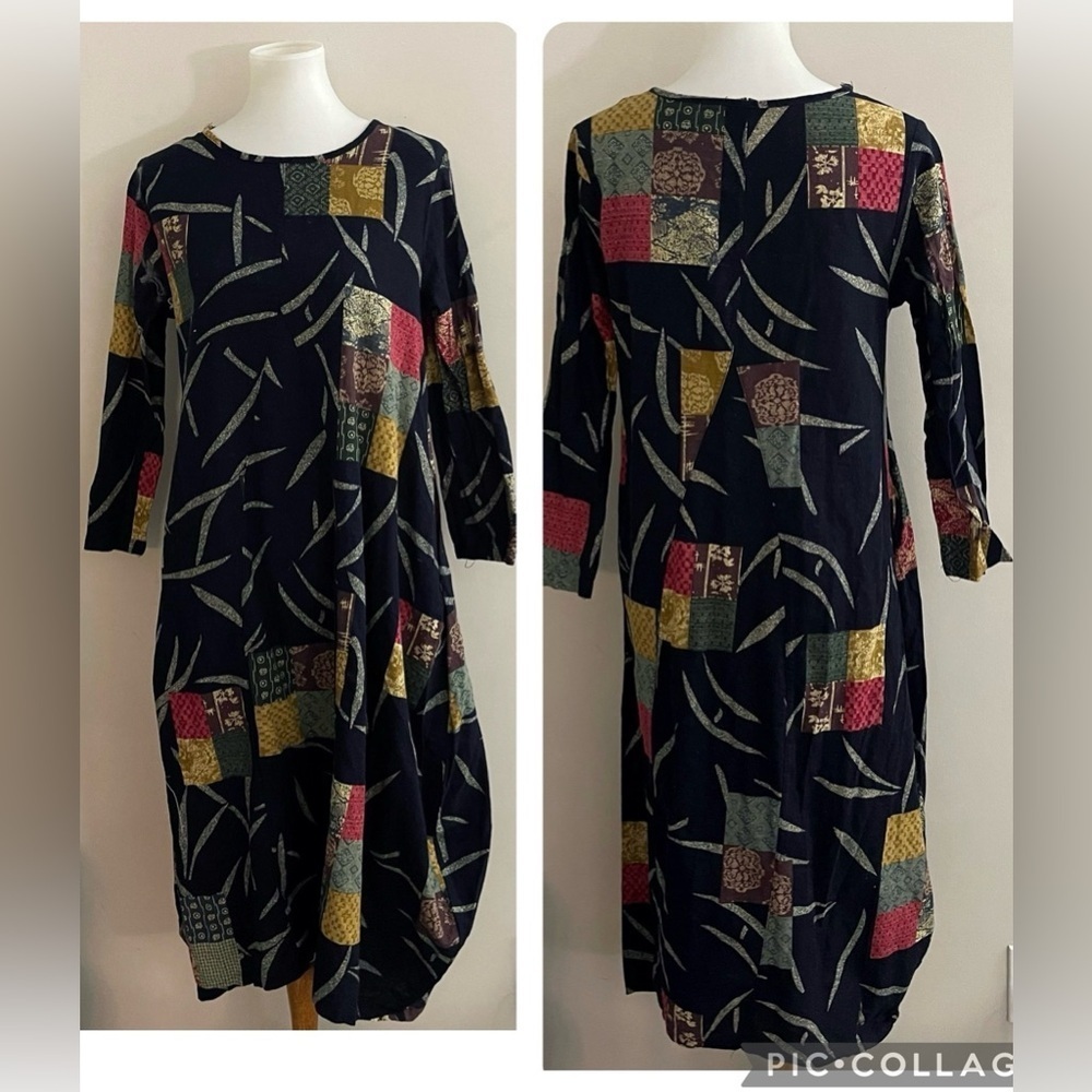 Vintage Jian Ruyi cotton printed midi dress boho festival casual lagenlook